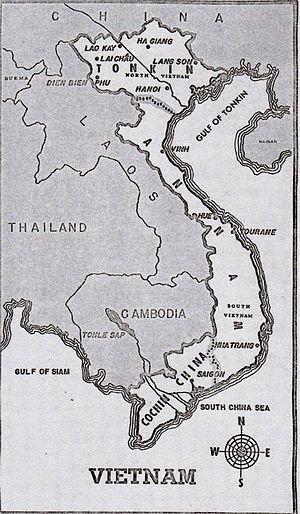 'n Ou kaart wat die ligging van Annam in die huidige Viëtnam aandui.